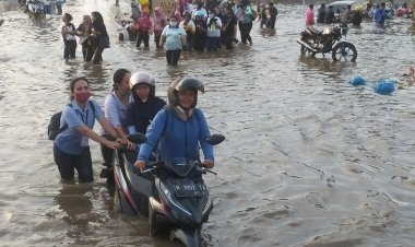 Banjir Rob Di Jalan Pantura, Arus Lalu Lintas Tersendat