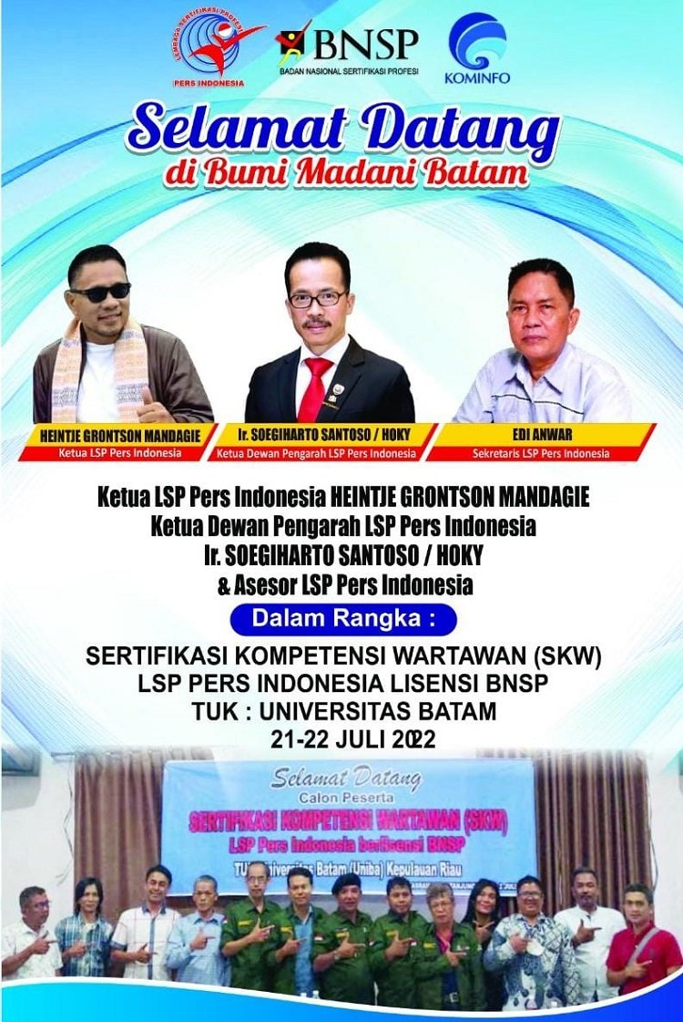 LSP Pers Indonesia Bakal Sertifikasi 35 Wartawan Utama di Batam