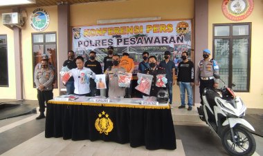 Konfrensi Pers Satreskrim Polres Pesawaran Ungkap Kasus Perampokan Minimarket