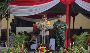 Kapolda Lampung Pimpin Apel Gelar Pasukan Pengaman Operasi Lilin Krakatau 2022