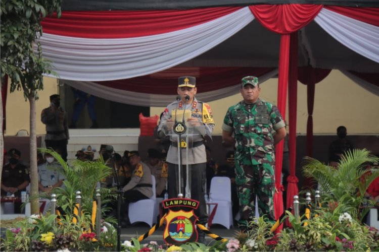 Kapolda Lampung Pimpin Apel Gelar Pasukan Pengaman Operasi Lilin Krakatau 2022