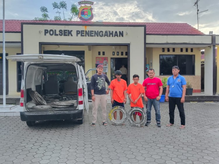 Polsek Penengahan Lampung Selatan Amankan 2 Pelaku Curat Plat Besi Perusahaan