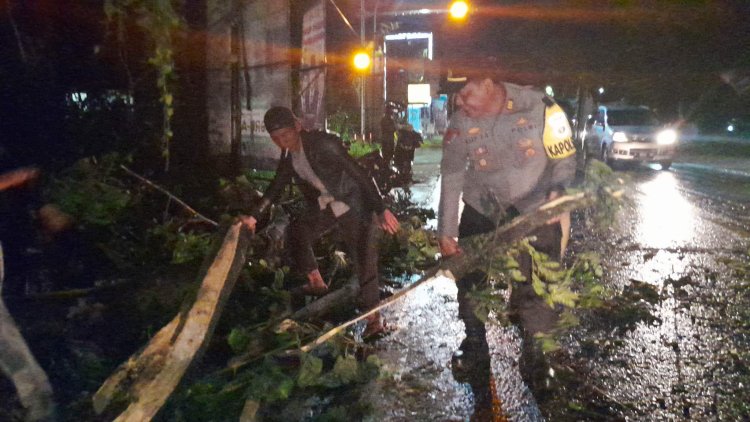 Respon Cepat Kapolsek Sukalarang beserta Anggota Evakuasi Pohon Tumbang