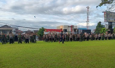 Tingkatkan Sinergitas, Personel Polsek Sukalarang Ikuti Apel Bersama Tni