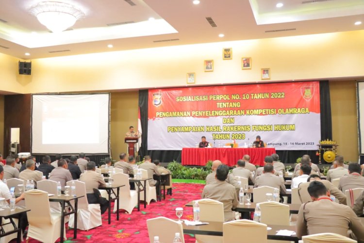 Kapolda Lampung Irjen Pol Dr Akhmad Wiyagus S.ik.,M.Si.,M.M Buka Sosialisasi Perpol No 10 Tahun 2022 dan Hasil Rakernis Fungsi Hukum Tahun 2023