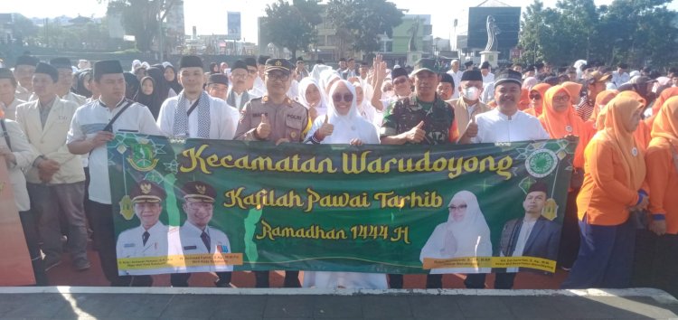 Dalam rangka Ramadhan 1444 H Kapolsek bersama 3 Pilar Mengikuti Pawai Tarhib