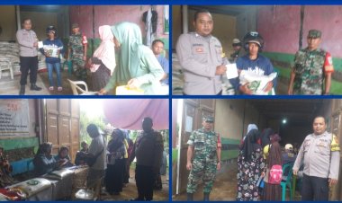 Sinergi, Bhabinkamtibmas Polsek Sukalarang Dan Babinsa Pengamanan Penyaluran Bantuan Pangan