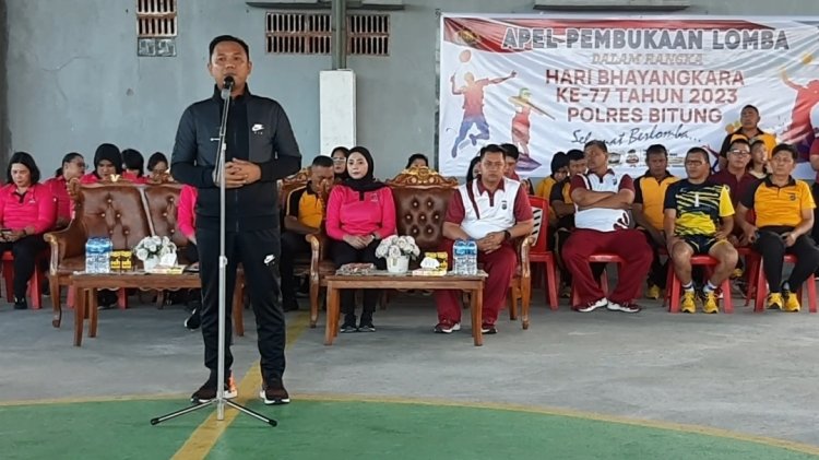 AKBP Tommy Souissa Pimpin Apel Pembukaan Lomba Olahraga Jajaran Polres Bitung Dalam Rangka Hari Bhayangkara ke-77