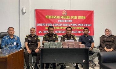 Kejaksaan Negeri Aceh Timur Terima Dana Denda Subsidair Rp. 1 Milyar Dari Terpidana Abdullah Alias Dullah Bin Zakaria Atas Kasus Narkotika