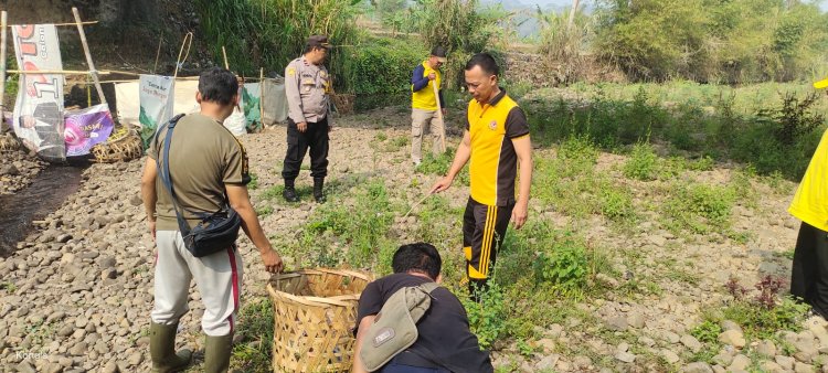 Sinergitas TNI-Polri Dan Kecamatan,Peduli Lingkungan Bersihkan Aliran Sungai Bersama Warga