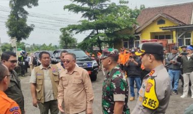 Polsek Cireunghas Gelar Pengamanan Kunjungan Kepala BNPB Ke Lokasi Bencana Alam