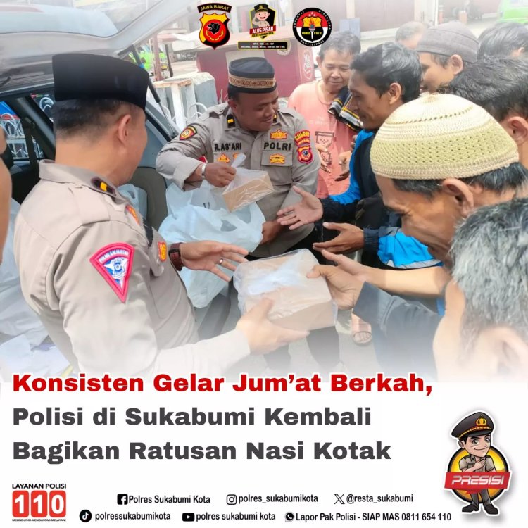 Jum'at Berkah,Polisi Di Sukabumi Bagikan Nasi Kotak