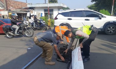 Respons Cepat Polsek Warudoyong, Perbaiki Jalan Berlubang Guna Minimalisir Laka Lantas