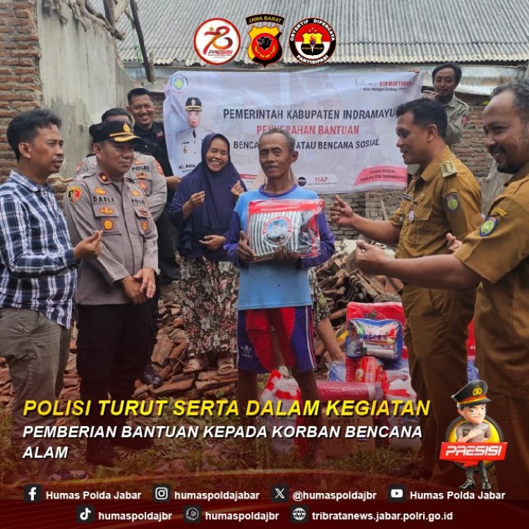 Polisi Turut Serta Dalam Giat Pemberian Bantuan  Korban Bencana Alam di Indramayu