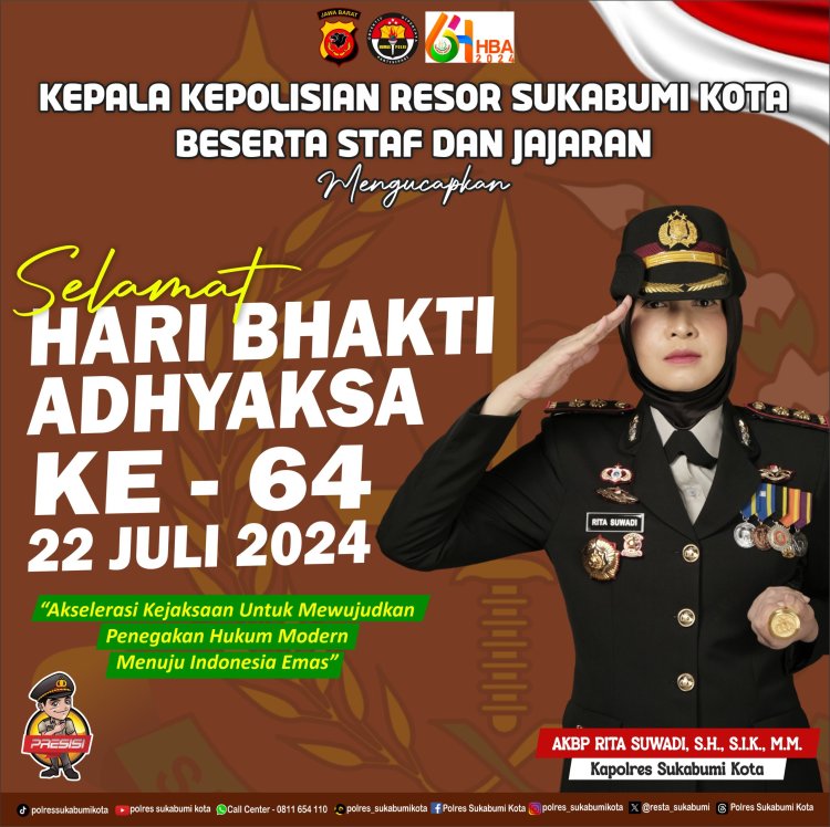 Ucapan Kapolres Sukabumi Kota Pada Hari Bhakti Adhyaksa Ke-64 , Tahun 2024