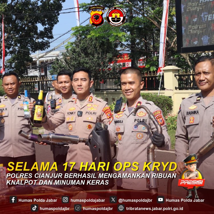 Selama 17 Hari Operasi KRYD, Polres Cianjur Berhasil Amankan Ribuan Knalpot dan Minuman Keras