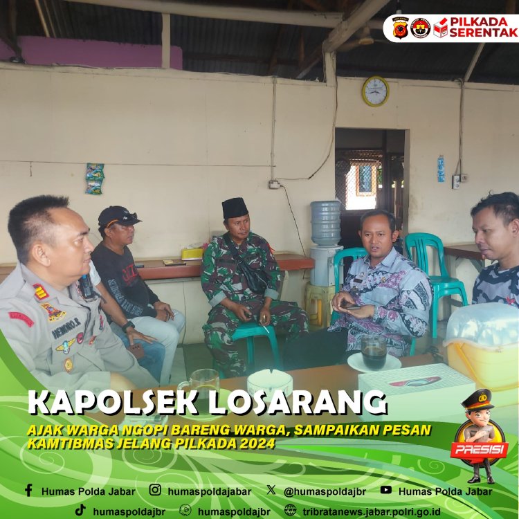 Kapolsek Losarang Ngajak Ngopi Bareng Warga, Sampaikan Pesan Kamtibmas Jelang Pilkada 2024