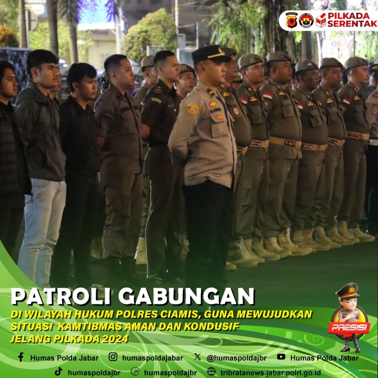 Guna Wujudkan Kamtibmas Aman Kondusif Jelang Pilkada, Polres  Ciamis Gelar Patroli Gabungan