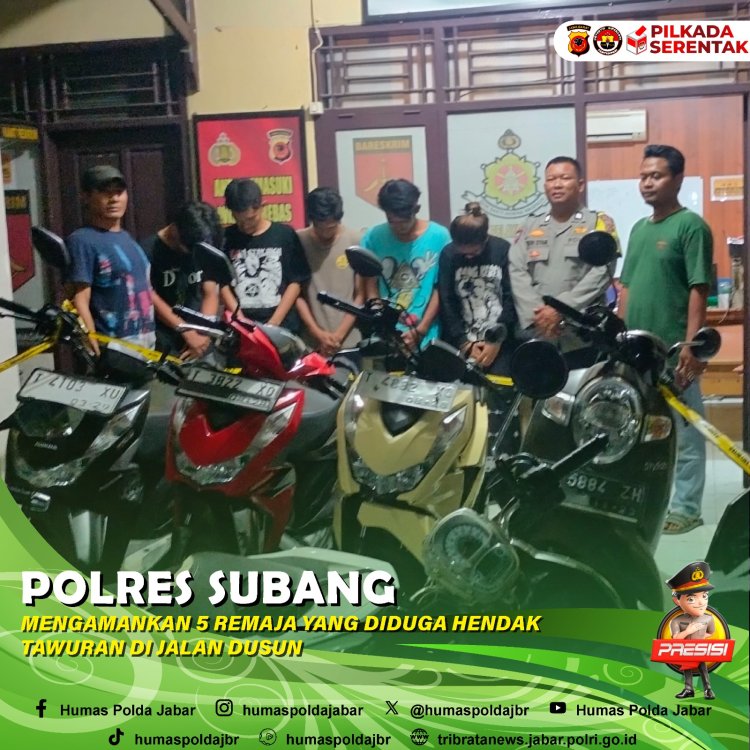 Polres Subang Amankan 5 Orang Remaja, Yang Diduga Hendak Tawuran