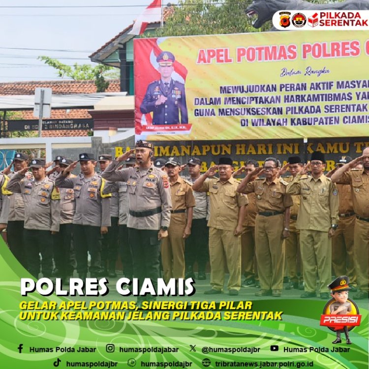 Polres Ciamis Gelar Apel Potmas, Sinergi Tiga Pilar Jaga Keamanan Jelang Pilkada Serentak