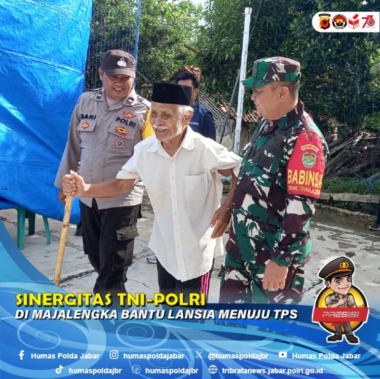 Sinergitas TNI -Polri di Majalengka Bantu Lansia Menuju TPS