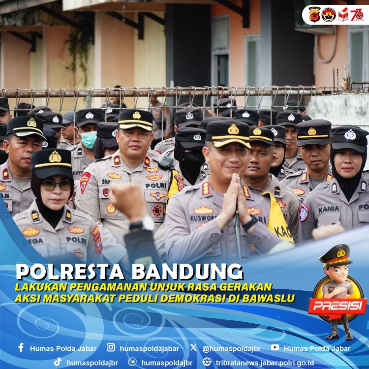 Polresta Bandung Lakukan Pengamanan Unjuk Rasa Gerakan Masyarakat Peduli Demokrasi di Bawaslu