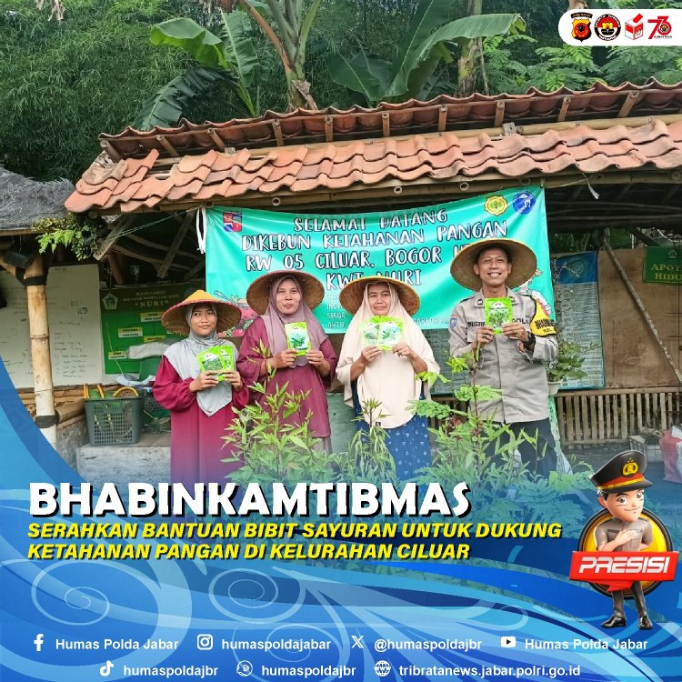 Bhabinkamtibmas Serahkan Bantuan Bibit Sayuran Untuk Dukung Ketahanan Pangan di Kelurahan Ciluar