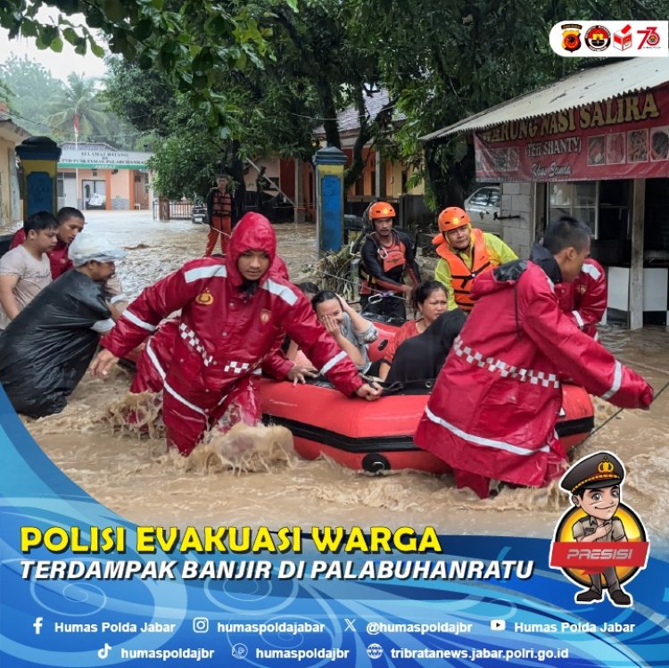 Polisi Evakuasi Warga Terdampak Banjir di Pelabuhan ratu Sukabumi