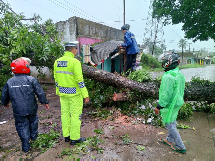 Sigap , Personel Polsek Sukalarang Bantu Warga Evakuasi Pohon Tumbang