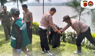 Sinergitas Forkopimcam Pangalengan Bersama TNI -Polri , Bakti Sosial Bersihkan Situ Cileunca