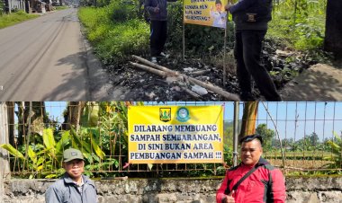 Pengurus FSDS Desa Semplak  Pasang Spanduk Himbauan Buang Sampah Sembarangan