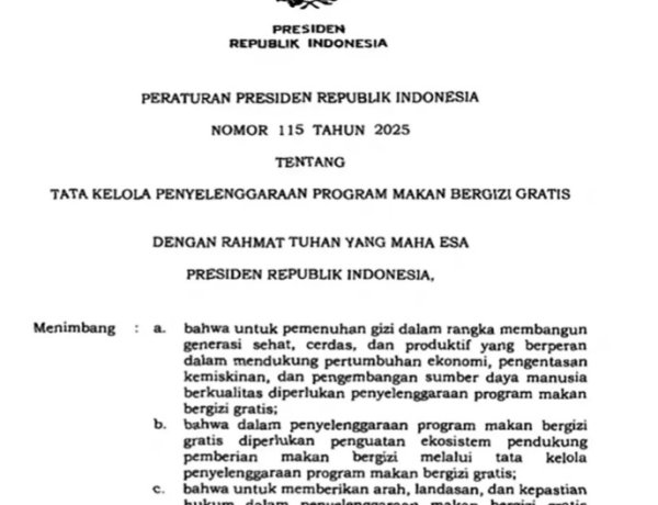 Pemerintah Resmi Tetapkan Perpres Tata Kelola MBG, Target 82 Juta Penerima Hingga 2026
