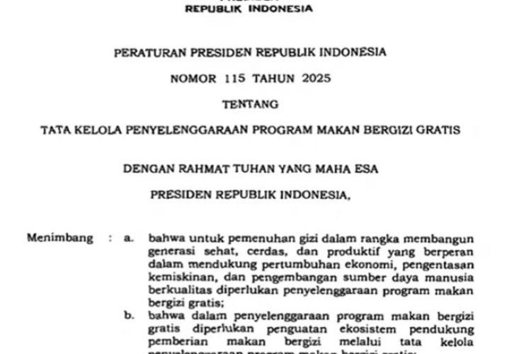 Pemerintah Resmi Tetapkan Perpres Tata Kelola MBG, Target 82 Juta Penerima Hingga 2026