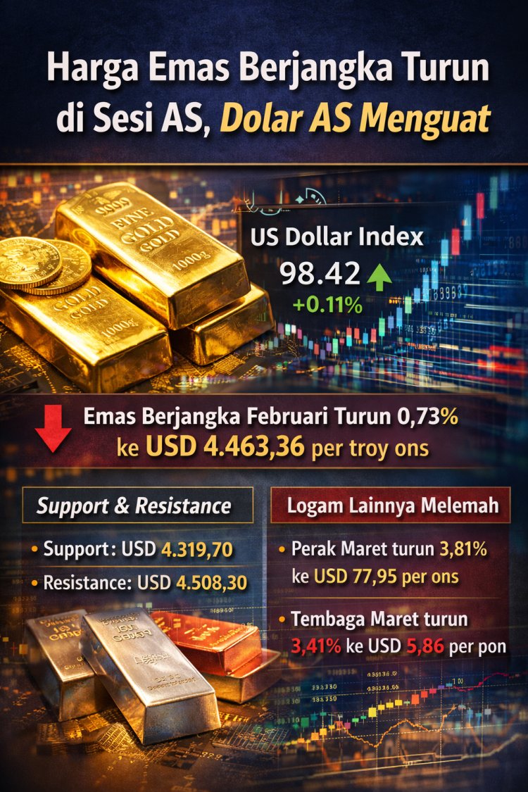 Harga Emas Berjangka Turun di Sesi Perdagangan AS, Dolar AS Menguat