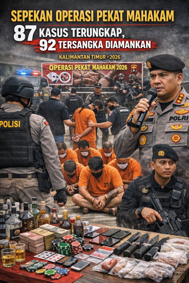 Sepekan Operasi Pekat Mahakam 2026, 87 Kasus Terungkap dan 92 Tersangka Diamankan