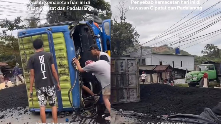 ruk Pasir Terguling di Cipatat: Jalur Utama Bandung-Cianjur Lumpuh Total Selama Berjam-jam