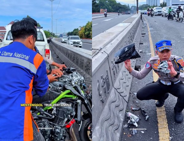 Gagal Menyalip Truk Pertamina, Pemotor Alami Dislokasi Usai Tabrak Median Flyover Pasopati