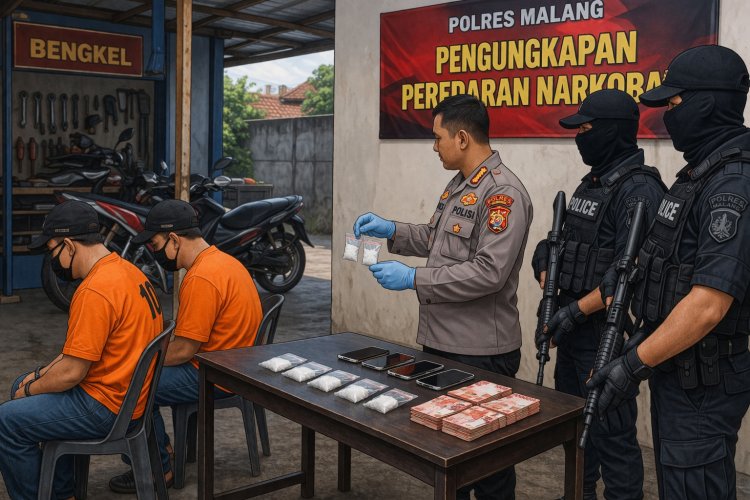 Penggerebekan di Bengkel! Dua Pengedar Sabu di Malang Dibekuk, Polisi Sita Barang Bukti Siap Edar