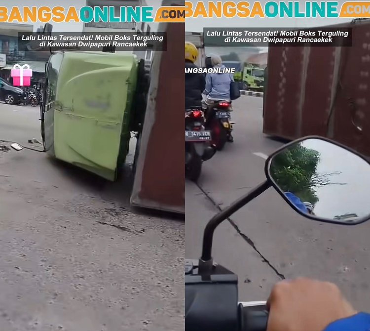 Truk Terguling di Depan Dwipapuri Rancaekek: Ban Selip di Pembatas Jalan, Jalur Nasional Terhambat