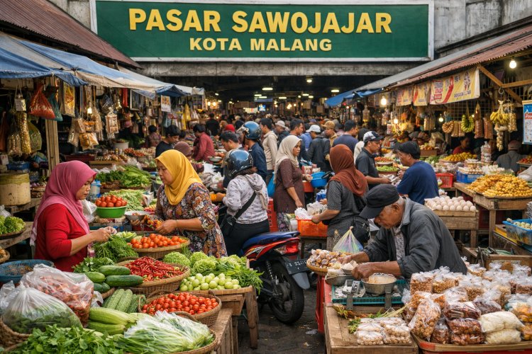Aktivitas pedagang di Pasar Sawojajar, Kota Malang, yang menjadi pusat perputaran ekonomi dan penggerak UMKM masyarakat setempat