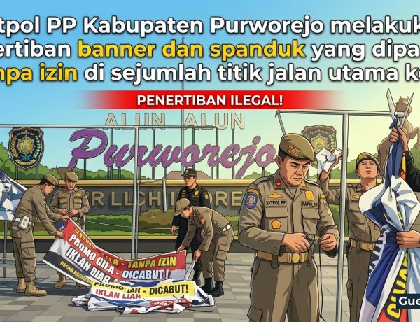 Satpol PP Tertibkan Banner dan Spanduk Liar di Sejumlah Ruas Jalan Purworejo