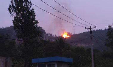 KEBAKARAN BUKIT TERJADI DI DESA CAMPAKAMEKAR, Diduga Terpemicu Kemarau Panjang, Kebakaran Lahan Melalap Bukit di Campakamekar Padalarang