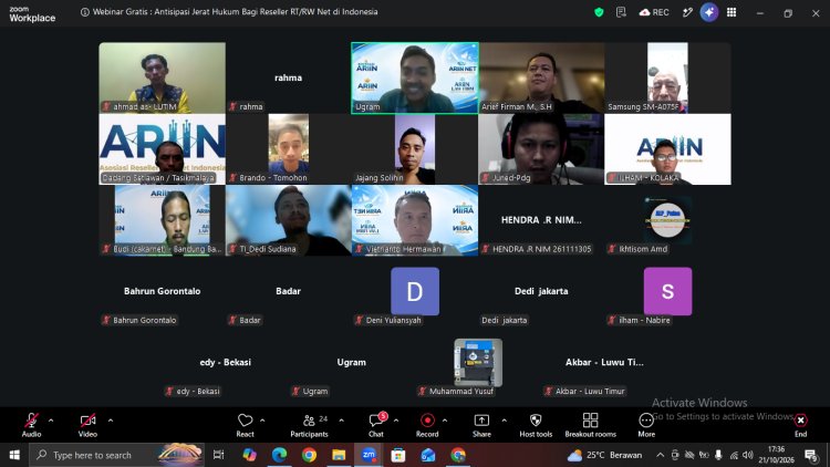 ARIIN Lawfirm Gelar Webinar Perdana, Bahas Aspek Hukum dan Legalitas Usaha RT/RW Net di Indonesia
